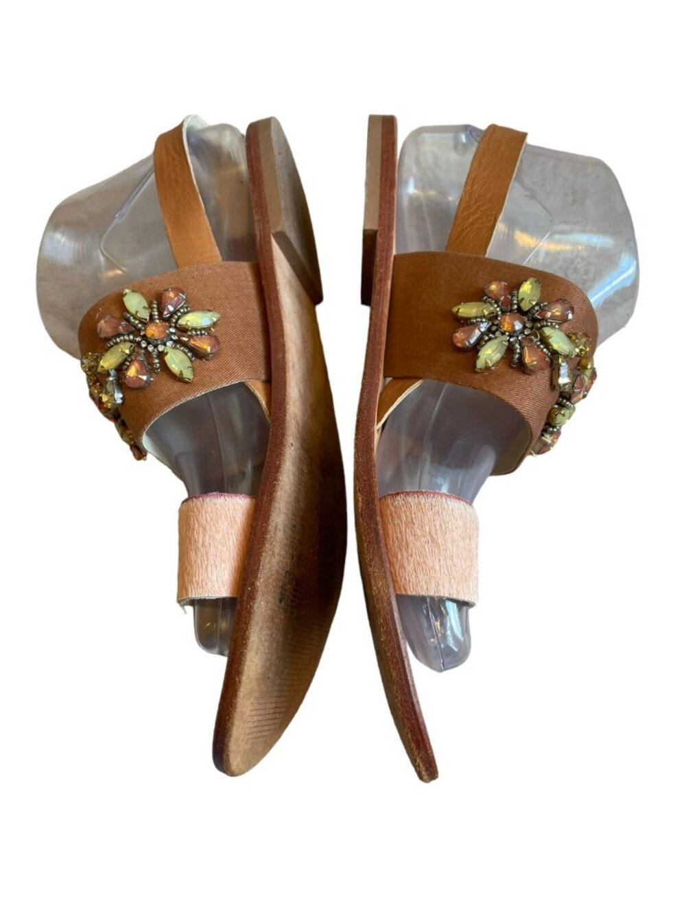 Anthropologie Flat Sandal Sling Back Rhinestone Brown Size 8.5 - Picture 2 of 8